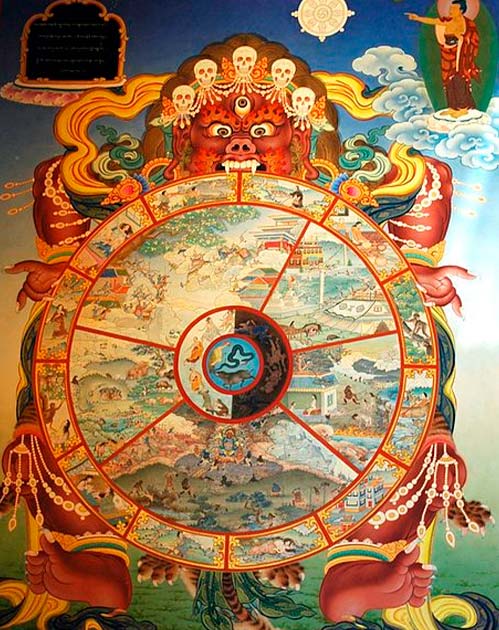 Image representing the cycle of life and death. It shows six realms of existence in which a being can reincarnate according to Bon cosmology. (Wonderlane from Seattle/CC BY 2.0)
