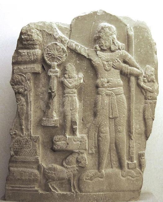 An Indian relief that may depict Ashoka in the center. From Amaravati, Guntur district, India.