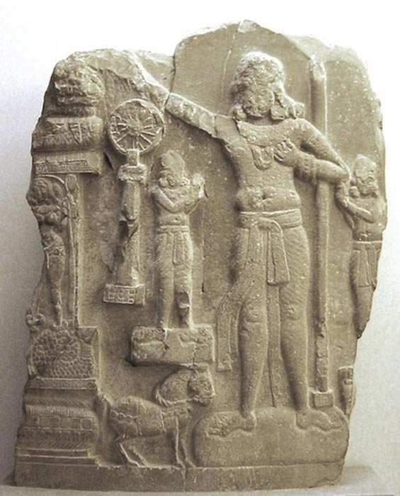 An Indian relief that may depict Ashoka in the center. From Amaravati, Guntur district, India.