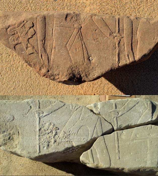 Inscriptions on the remains of walls or columns at the site. (Ministry of Tourism and Antiquities)