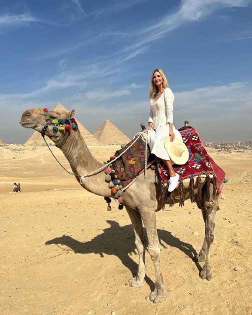 Ivanka Trump atop a camel at the Giza plateau, Egypt. (Ivanka Trump/Facebook)