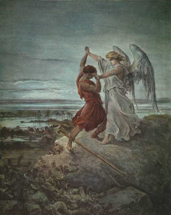 Jacob Wrestling with the Angel, created by Gustave Doré in 1855. 