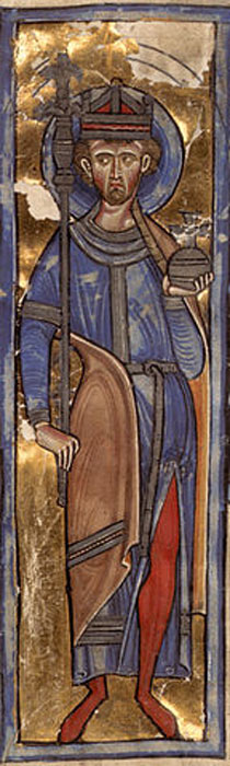 King Oswald as the crowned king of Northumbria from a 13th-century manuscript. (Public domain)