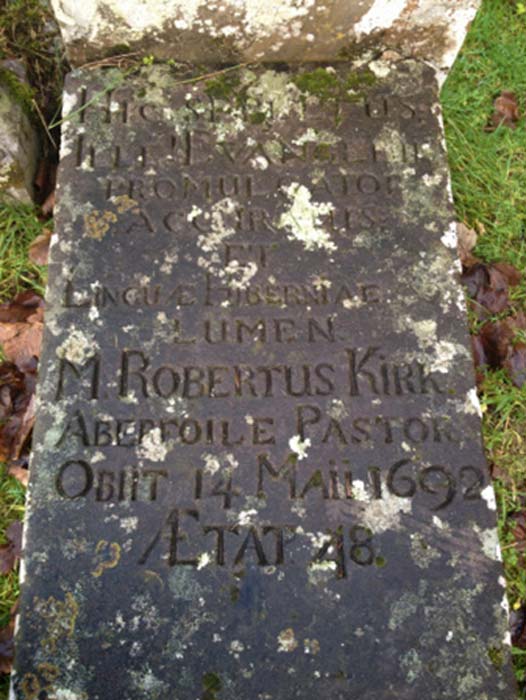 Robert Kirk’s gravestone at Aberfoyle, Scotland (Via author)