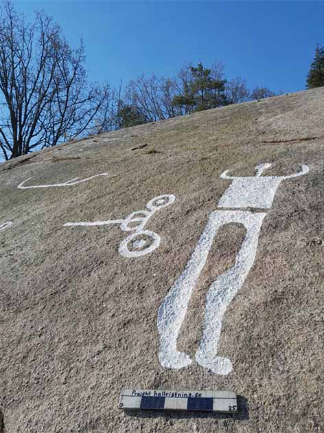 The set of Kville petroglyphs includes 13 ships, nine horses, seven humans, and four chariots. (Foundation for Documentation of Bohuslän's Rock Carvings)