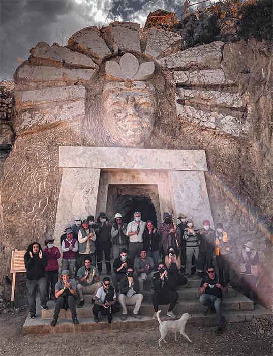 The Chinese music band Laguna Pai on their visit to the Apukunaq Tianan Andean gods sculpture park, north of Cusco. (Apukunaq Tianan)