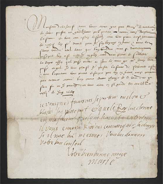 Письмо королевы Шотландии Марии Жаку Бошетелю, французскому послу в Англии, в 1568 году. (Общественное достояние)