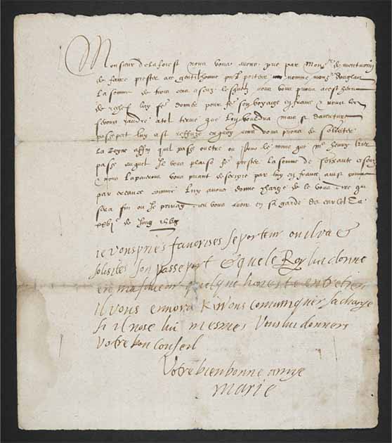 Letter from Mary Queen of Scots to Jacques Bochetel, the French ambassador to England, in 1568. (Public domain)