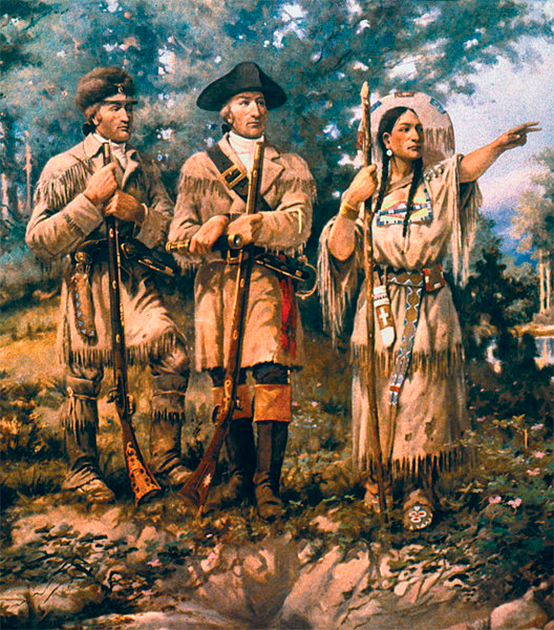 Lewis and Clark at “Three Forks”. Sacajawea (on the right) was a Lemhi Shoshone woman who helped the Lewis and Clark Expedition in achieving their mission by exploring the Louisiana Territory. (Public Domain)