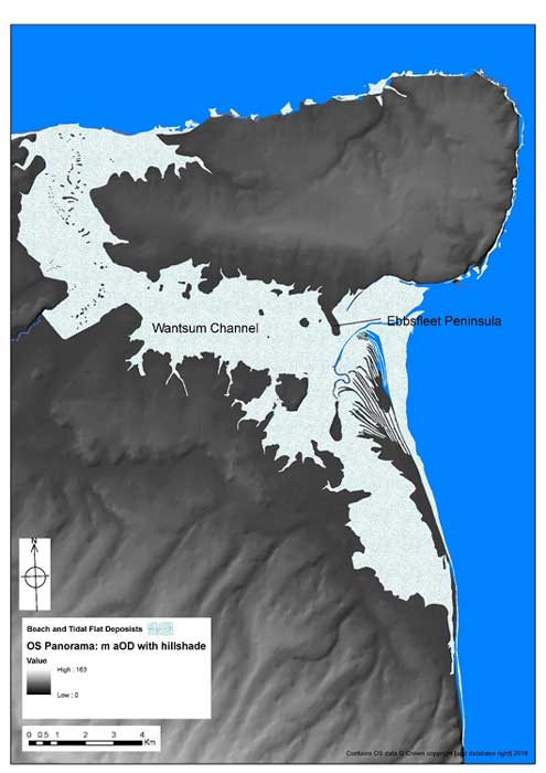 Lidar model of topography of Thanet showing Ebbsfleet. (Image: Courtesy of University of Leicester)