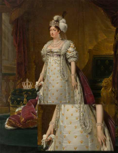Madame Royale, la hija sobreviviente de María Antonieta, Marie-Thérèse Charlotte de Francia, con los brazaletes en un retrato de 1816 del pintor francés Antoine-Jean Gros. (Christophe Fouin / Cortesía de Christie's)