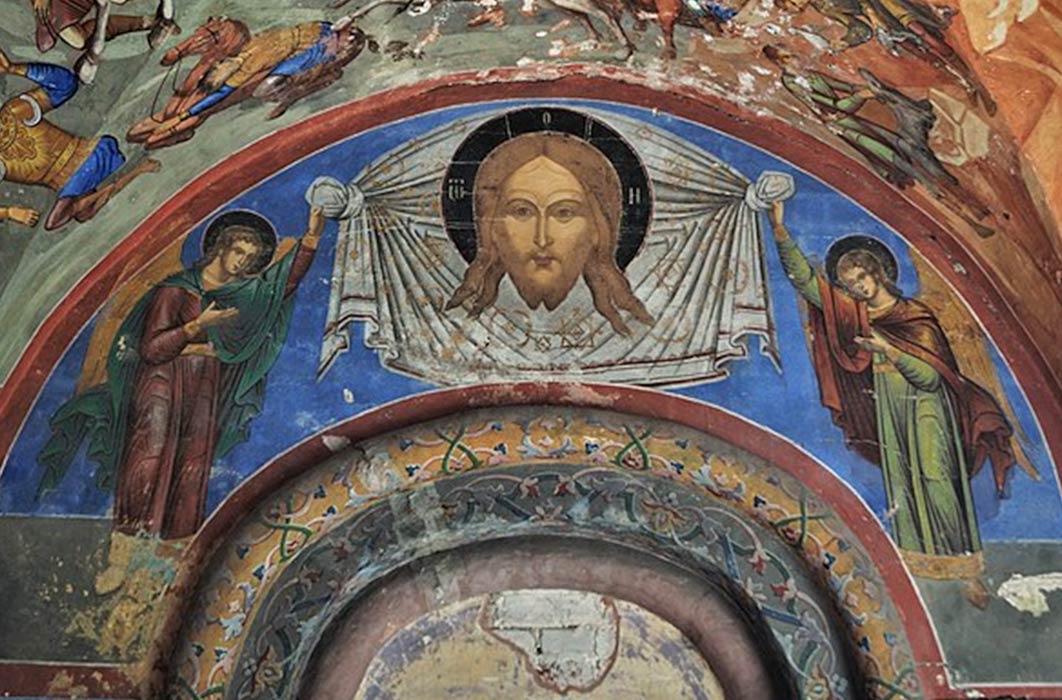 Mandylion, fresco painted on the south gallery Church of St. Nicholas Nadein (?????? /CC BY-SA 4.0)