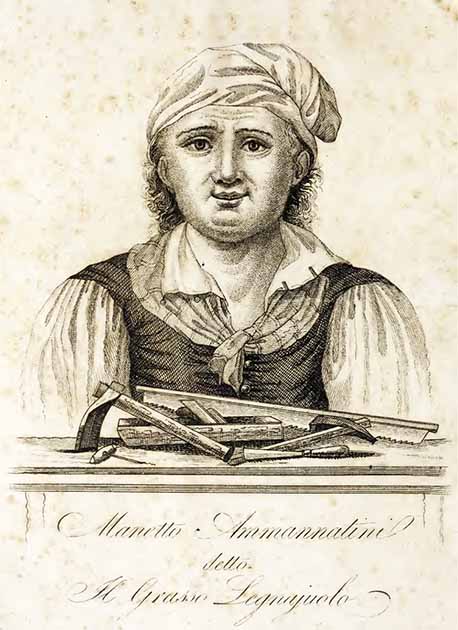 Etching of Manetto, who was pranked by Filippo Brunelleschi, in The Fat Woodworker. (Public domain)