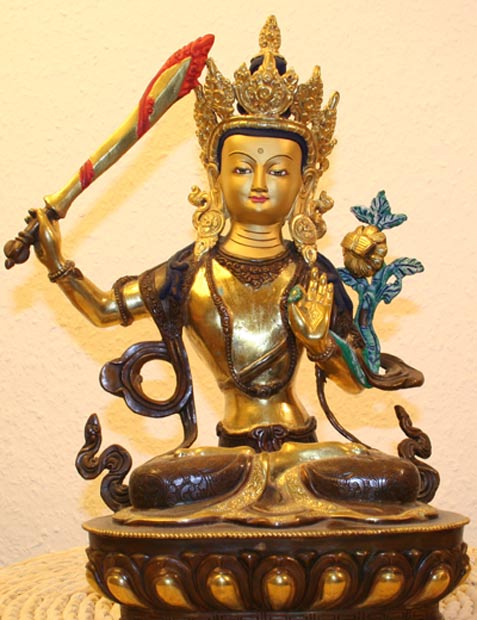 Manjushree, with Chandrahrasa, the Buddhist deity said to have created the valley.
