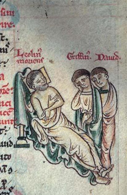 Manuscript drawing showing Llywelyn the Great with his sons, Gruffydd and Dafydd. (Lampman / Public domain)