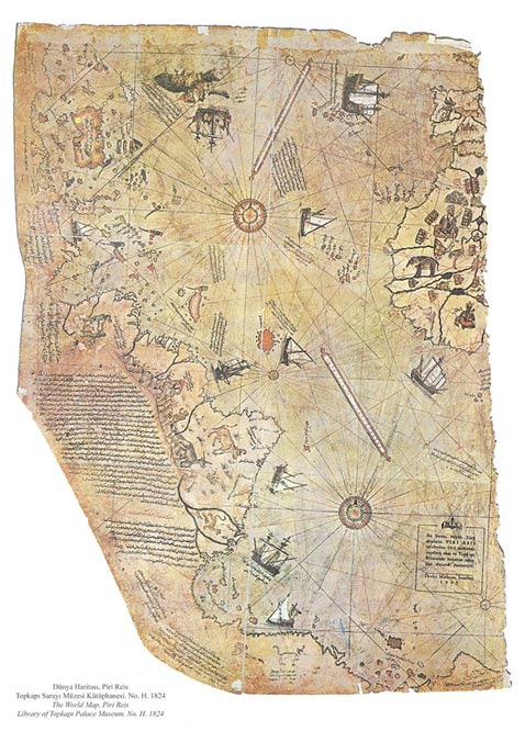 Mapa del mundo por el almirante otomano Piri Reis, dibujado en 1513. 