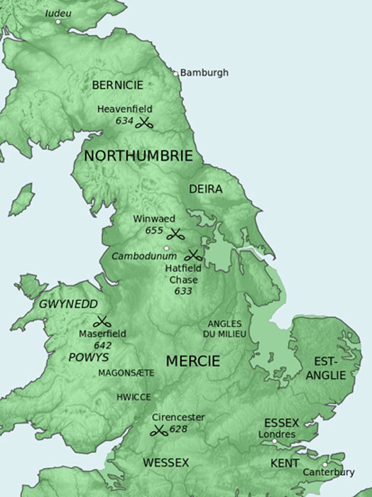 Map of Anglo-Saxon England during the time of Penda of Mercia. (Hel-hama / CC BY-SA 3.0)