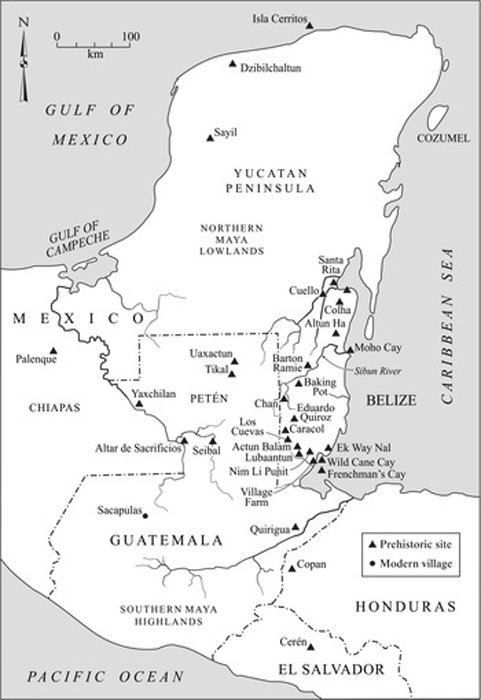 Mapa de los sitios de producción de sal maya justo al norte de Punta Gorda, Belice, donde se llevó a cabo el estudio reciente. (Mary Lee Eggart/Diario de la Antigua Mesoamérica)