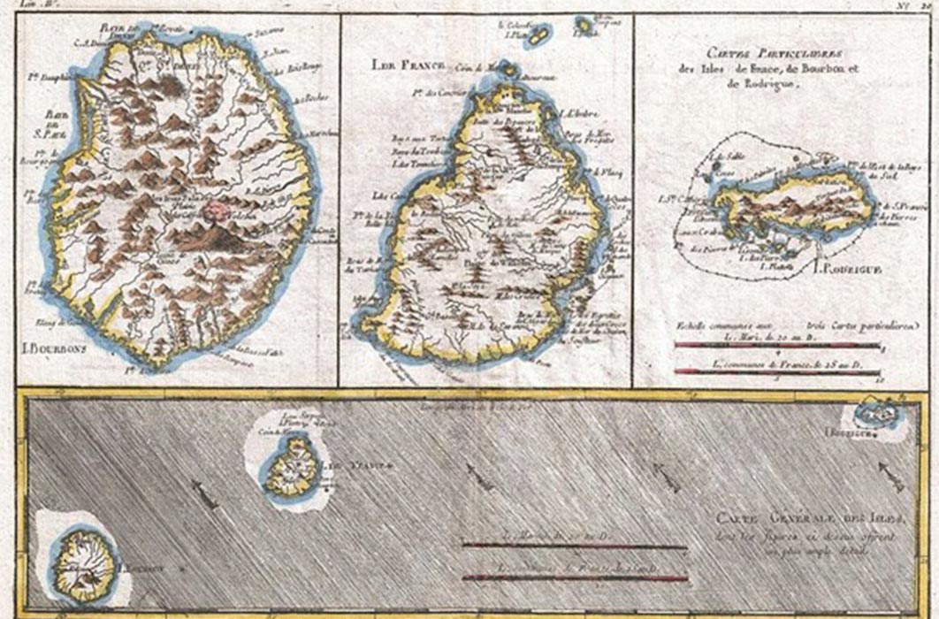1780 map of the Mascarenes; Reunion, Mauritius, and Rodrigues (Public Domain)
