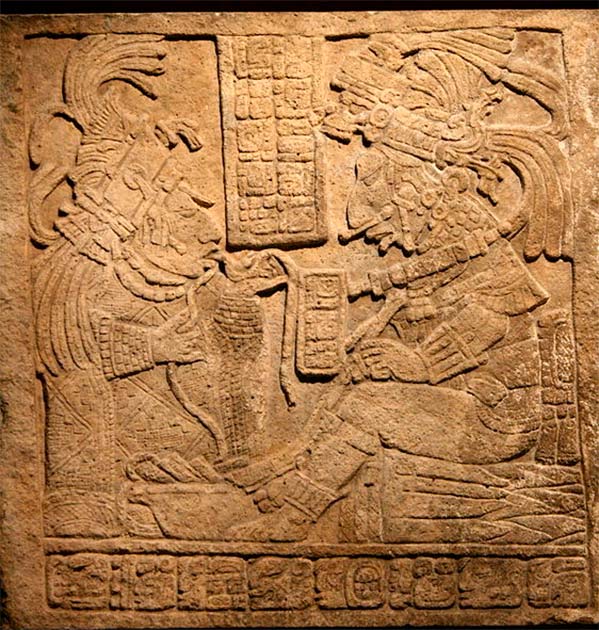 Maya site of Yaxchilan, Mexico, Late Classic period, depicting king Bird-Jaguar IV and one of his wives, Lady B'alam mut, during a bloodletting rite. (British Museum/CC BY-SA 3.0)