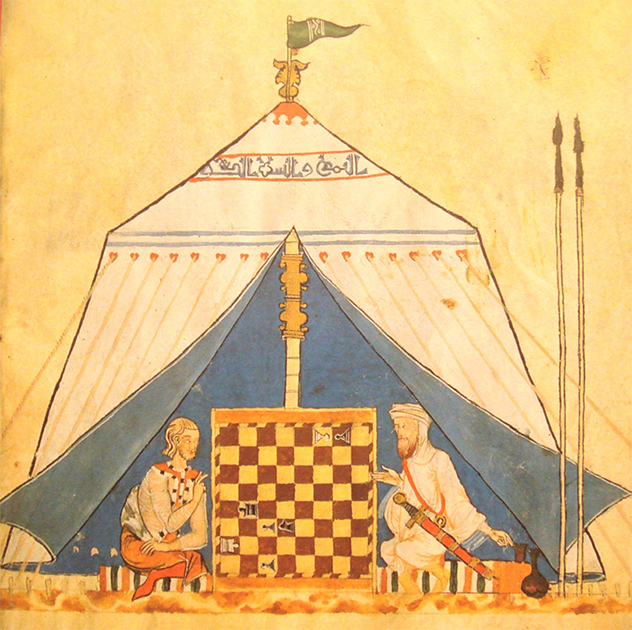 Medieval painting depicting a Christian and a Moor playing chess. (Public domain)