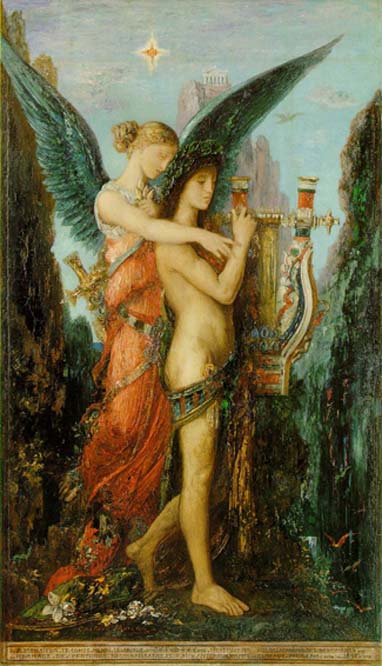 Melpomene in a painting ‘Hesiod and the Muse’ (1891) by Gustave Moreau. (Public Domain)