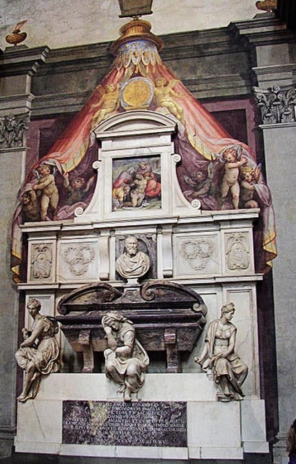 Michelangelo’s tomb in the Basilica di Santa Croce in Florence, Italy. 