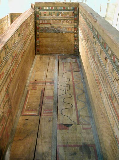 Middle Kingdom sarcophagus with Coffin Texts and a map of the underworld painted on its panels