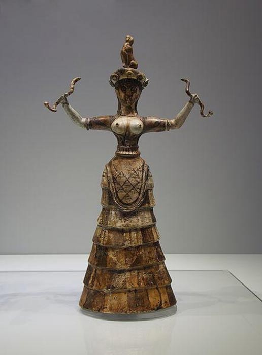 Statue of a Minoan snake goddess or priestess. 