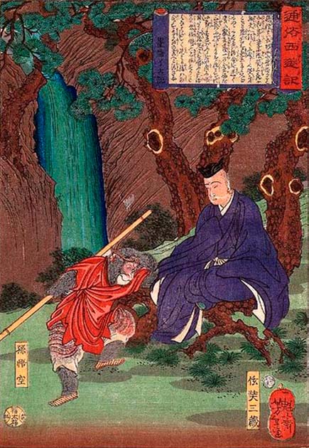 The Monkey King, and his staff known as the Ruyi Jingu Bang, from Chinese mythology. (Public domain)