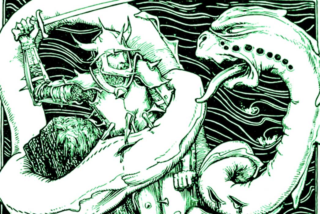 Illustration from book in a series of fairy tales. A warning to children. John Lambton fights the Wrym
