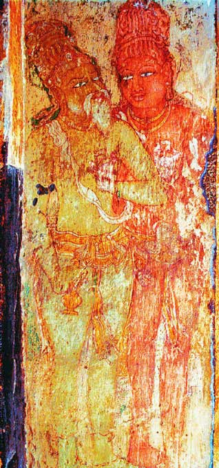Mural depicting Raja and his guru Karuvuruvar found in the Brihadeesvara temple, Tamil Nadu, 11th century. (Public Domain)
