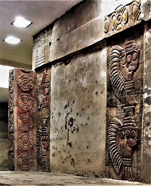 The never seen before Mesoamerican mural minerals of cinnabar and hematite found in this early Teotihuacan mural. The distinctive reds on the left side of this image are especially noteworthy.     Source: Denisse Argote Espino / INAH