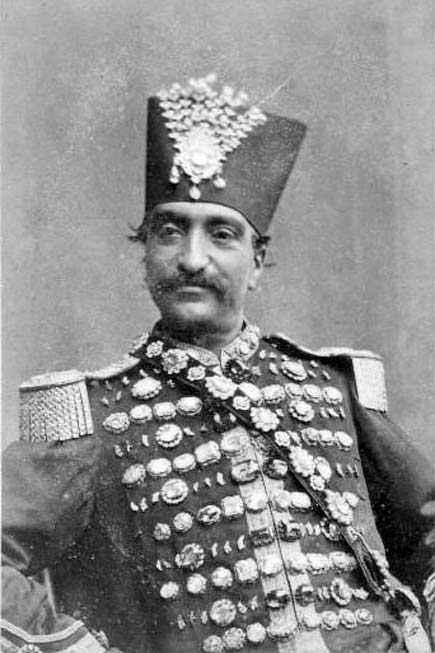 Naser al-Din Shah Qajar in a uniform studded with diamonds from the treasury of the Persian emperors. He often wore the famous square Darya-ye Noor. (Public Domain)