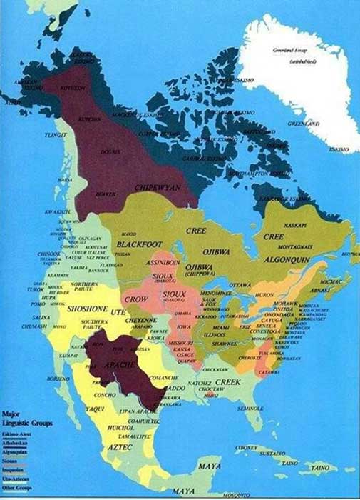 Native American tribe language map.
