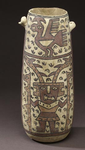 Naylamp, the mythical founder of the Layambeque or Sican culture, is shown on this vessel.