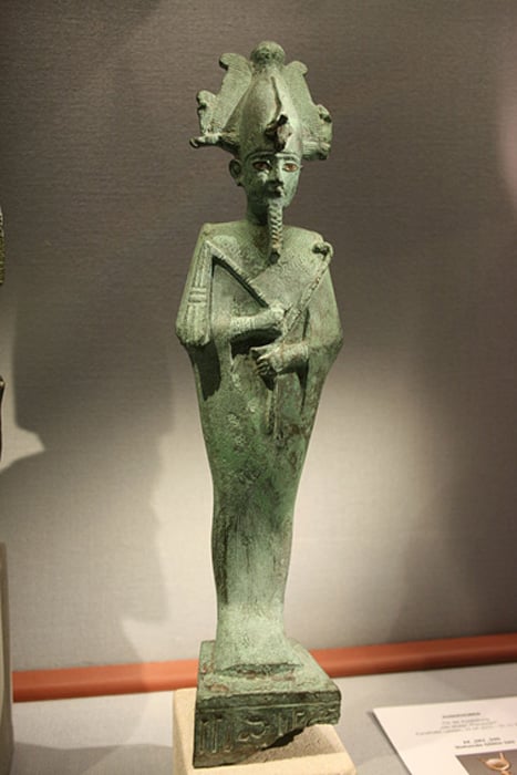 Osiris with an Atef-crown made of bronze in the Naturhistorisches Museum (Vienna)