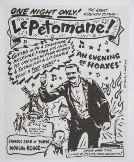 Le Petomane fue un famoso (f) artista y flatulista francés, que rivalizaba con la fama de Roland le Farter. Un anuncio de Moulin Rouge (dominio público)