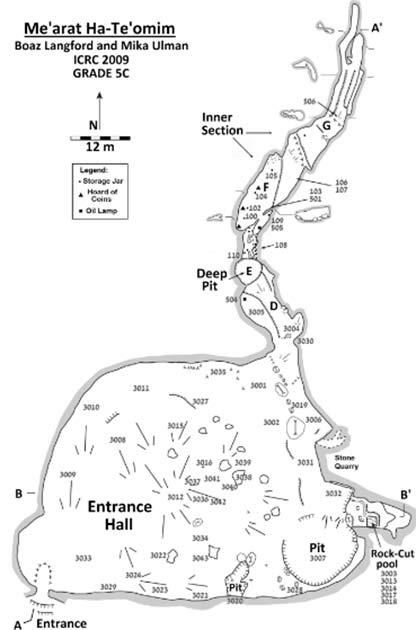 Plan of the Te’omim Cave (B. Langford, M. Ullman/Te’omim Cave Archaeological Project)
