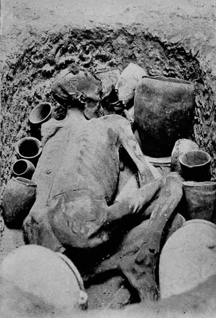 Placa del Volumen 2 de By Nile and Tigris, publicada en 1920, que muestra cómo el cuerpo de Gebelein Man estaba en exhibición en el Museo Británico en ese momento. (Museo Británico / Dominio público)