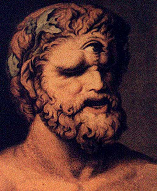Polifemo, el cíclope de la mitología griega en una pintura de 1802 de Johann Tischbein. Polifemo es uno de los únicos cíclopes reconocidos por su nombre. (Dominio publico)