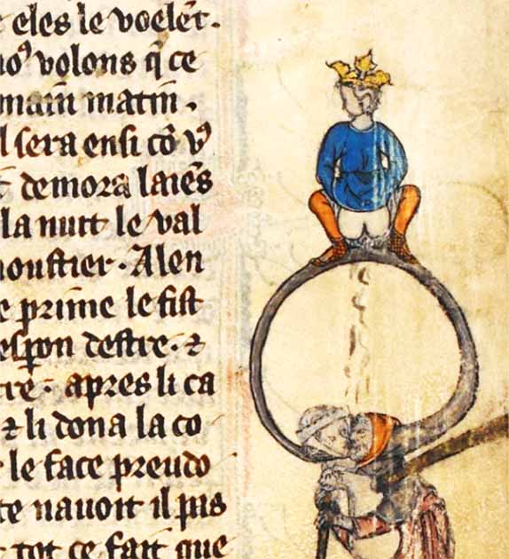 The tired king.  A king shits on my head human-like creatures.  Add MS 10294/1 f.1dr |  Source: British Library.