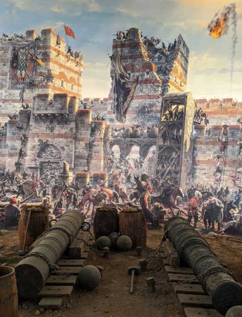 Portion of the panorama on display at the Panorama 1453 History Museum in Istanbul depicting the siege of Constantinople. (Mustafa-trit20 / CC BY-SA 4.0)