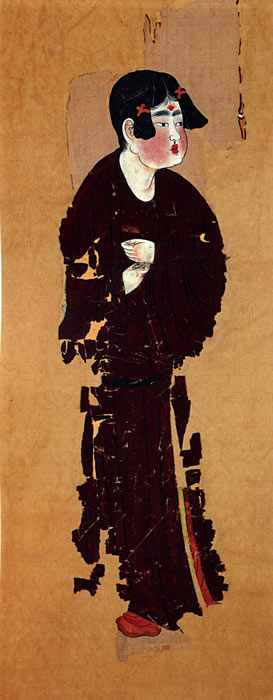 Retrato de un sirviente, mediados del siglo VIII, color sobre seda, dinastía Tang, procedente de las tumbas de Astaná. (Dominio publico)