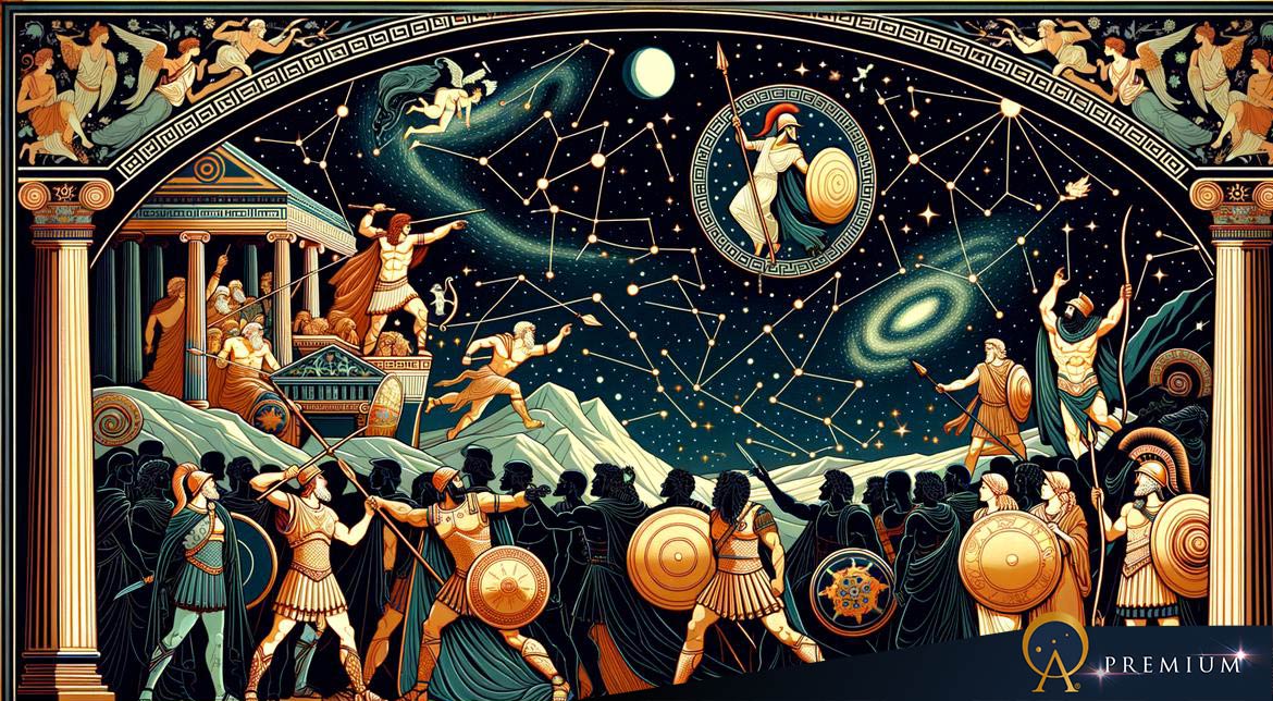 Classical celestial map connecting Greek mythology with astronomy 