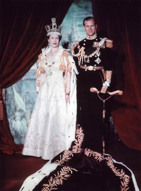 Queen Elizabeth II and Prince Philip, Duke of Edinburgh. Coronation portrait, June 1953, London, England. (Public Domain)