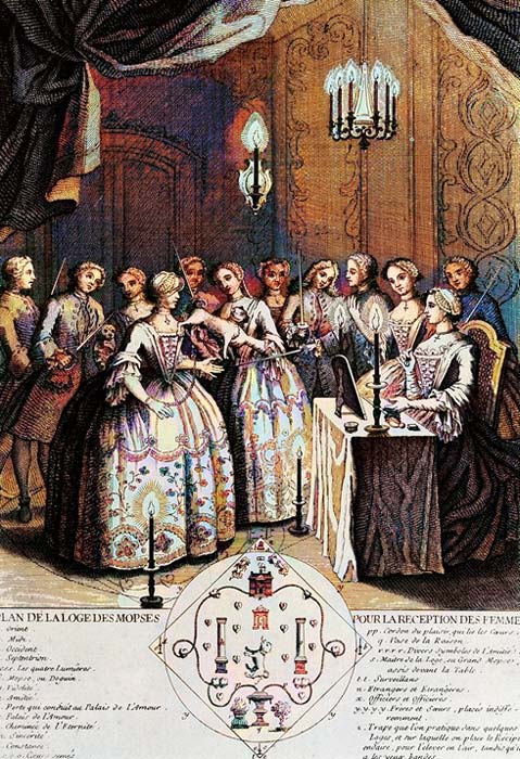 Reception of a Lady into the Order of the Pug, she is seen kissing the dog’s backside. (Public Domain)