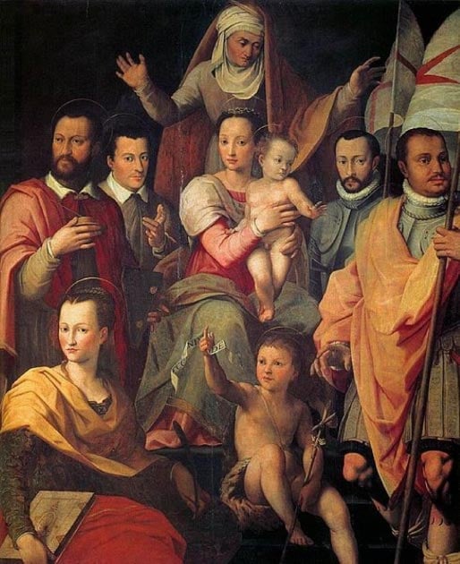 Oeuvre de la Renaissance de la Vierge à l'Enfant avec Sainte Anne et les membres de la famille Médicis comme saints.  (Giovanni Maria Butteri / Domaine public)