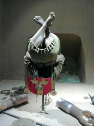 Representation of burial at East tomb, Huaca Loro. The inverted position may be due to a Sican belief in rebirth after death. Sican National Museum, Ferreñafe, Peru 