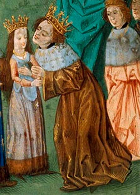 Richard and Isabella on their wedding day in 1396. She was six – he was twenty-nine. (Public Domain)